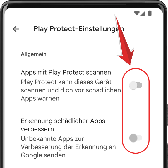 5. Schalten Sie Apps mit Play Protect scannen aus.